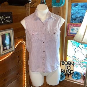 Purple & white short sleeve western button down shirt PEARL snaps SUPER CUTE